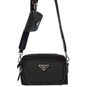 PRADA Re Saffiano Leather Shoulder Crossbody Bag Black